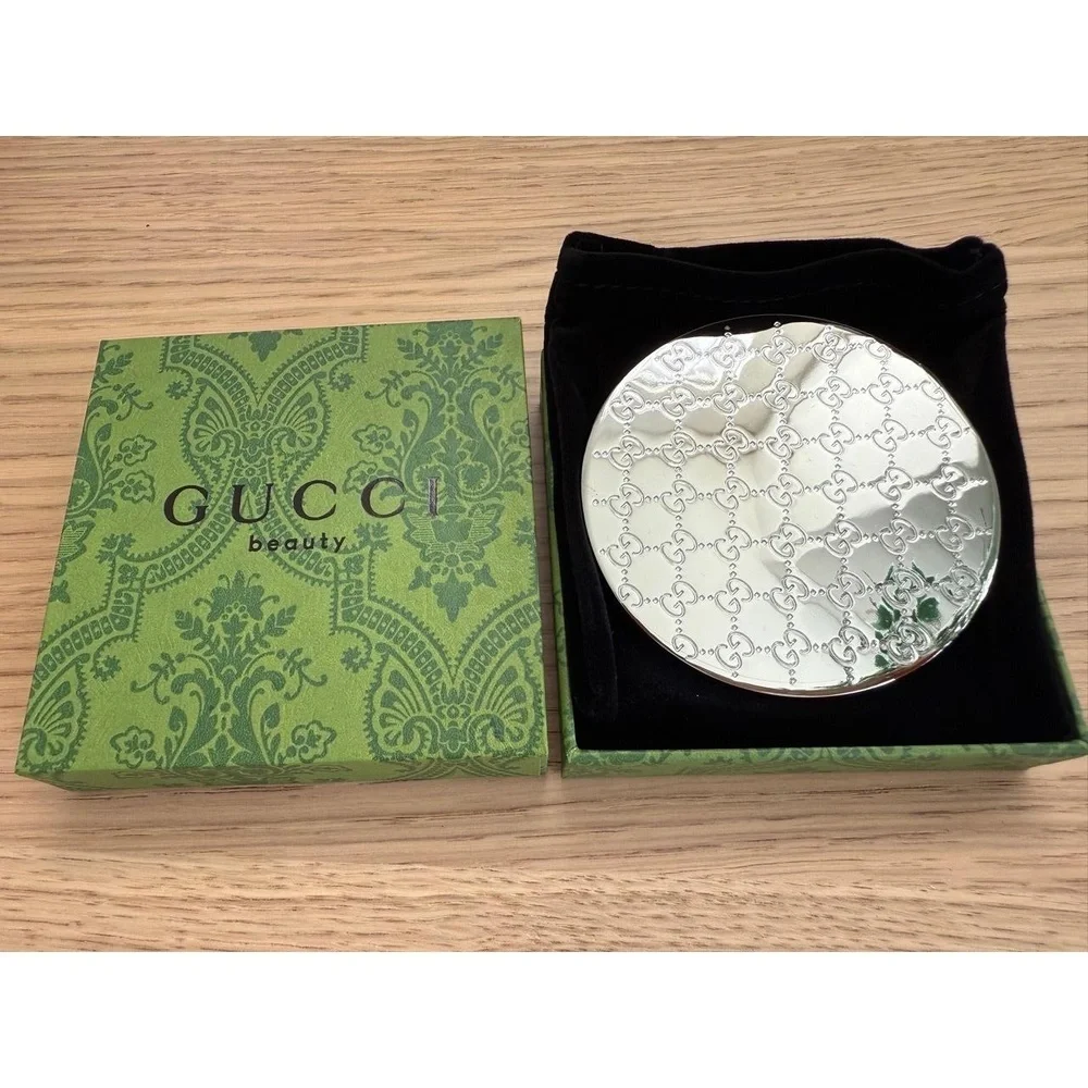 NIB Gucci Beauty Silver Embossed Compact Mirror